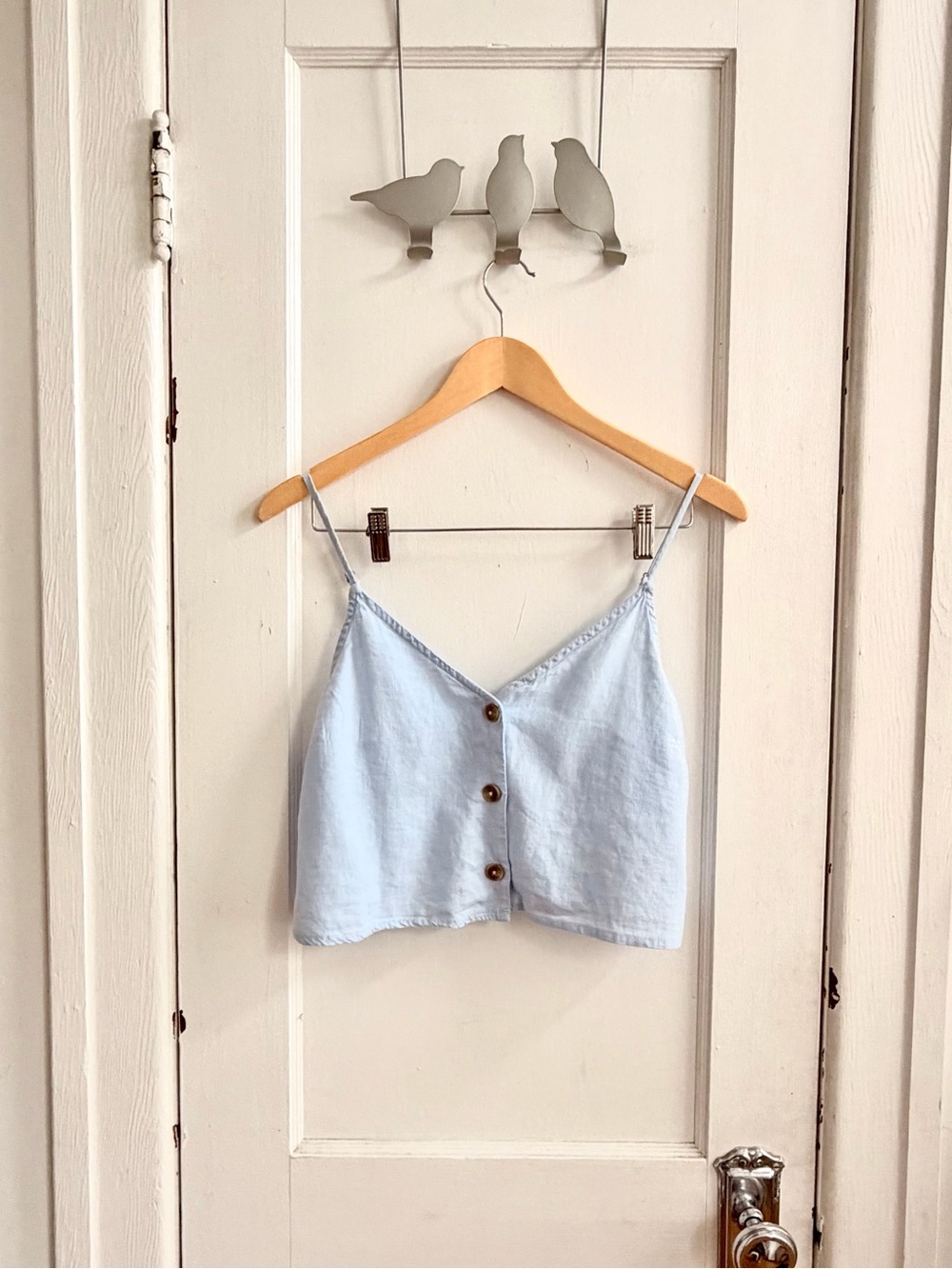 Simons Light Blue Linen Button-Front Crop Cami